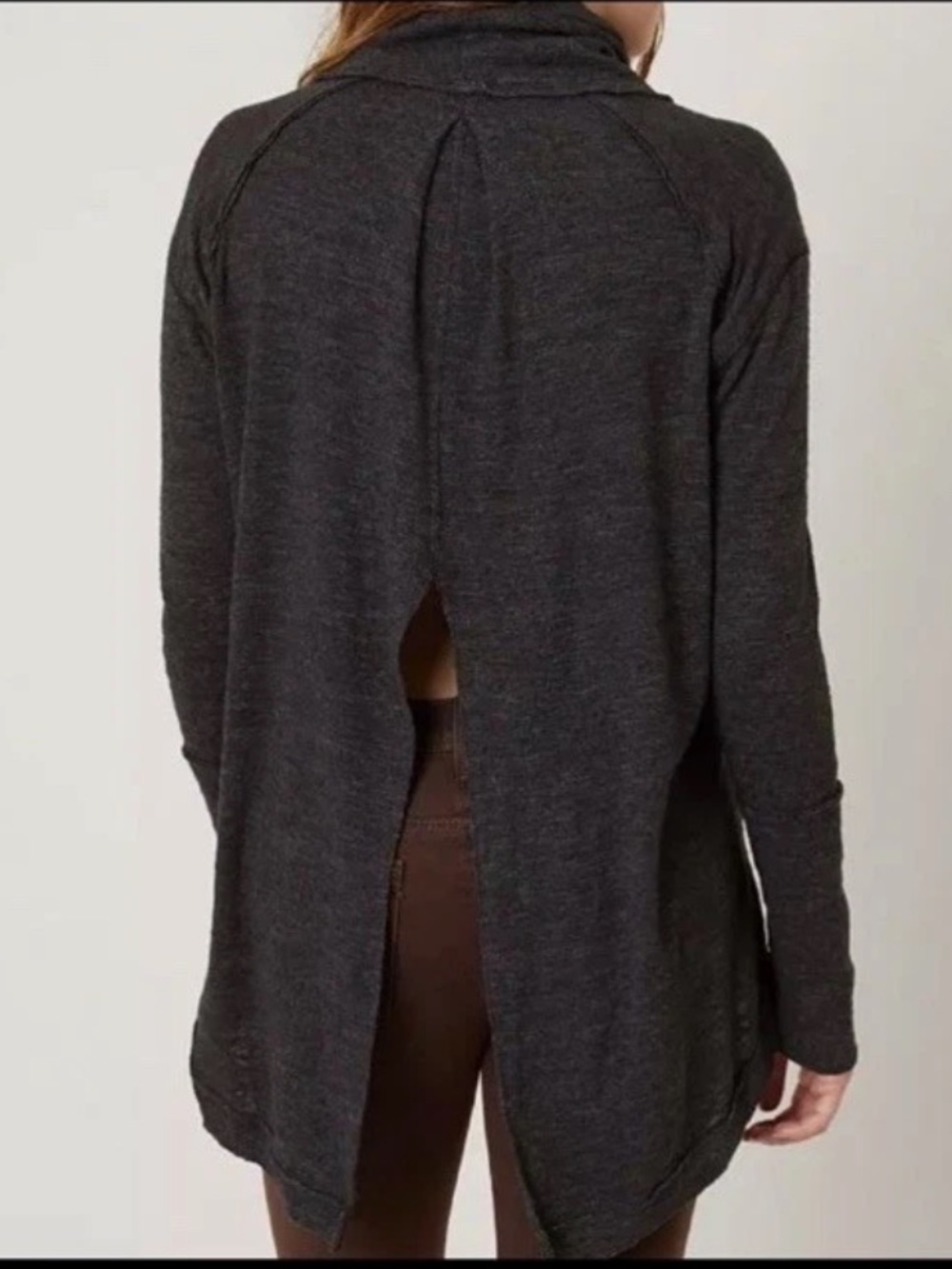 Free People Dark Gray Mock Neck Split-Back Tunic Sweater we the free - Picture 2 of 3